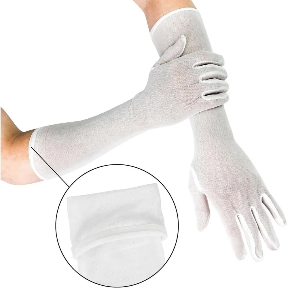 Women's White Tulle Mesh Elbow Length Gloves Wedding Party Dress Costume